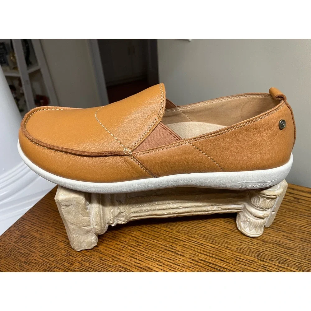 Spenco Mens Siesta Leather Slip On Loafers Tan Brown Orthotic Shoes Size 10 D **